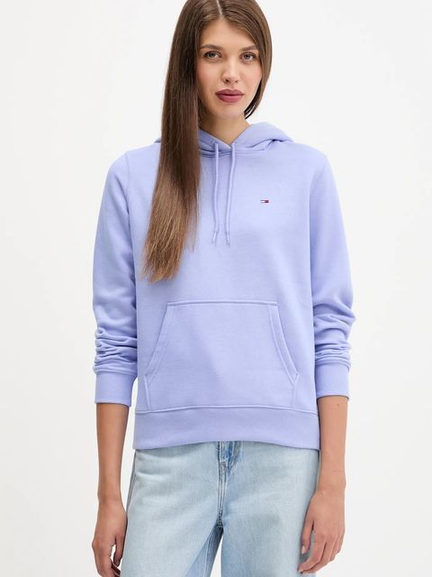 Tommy Jeans bluza damska kolor zielony z kapturem gładka DW0DW19958