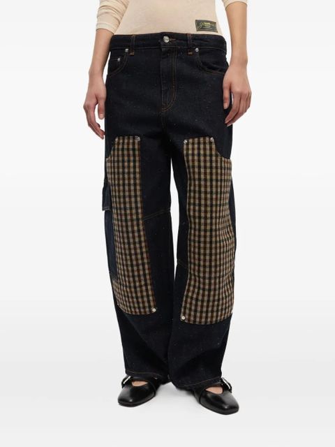 GANNI checked-panel jeans - Blue