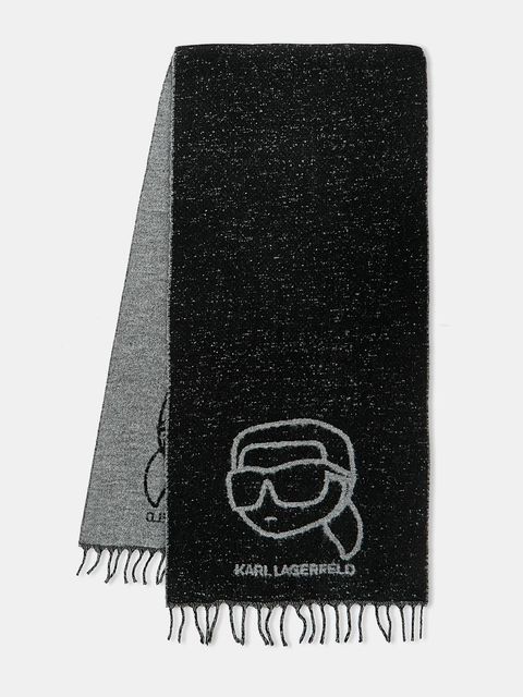 Karl Lagerfeld szalik z dodatkiem wełny IKON damski kolor czarny wzorzysty A4W33051 - zdjęcie produktu nr 1