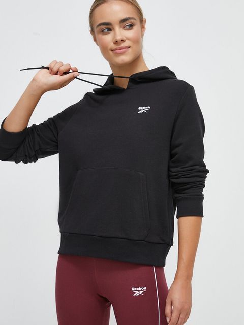 Reebok bluza damska kolor czarny z kapturem gładka - zdjęcie produktu nr 1
