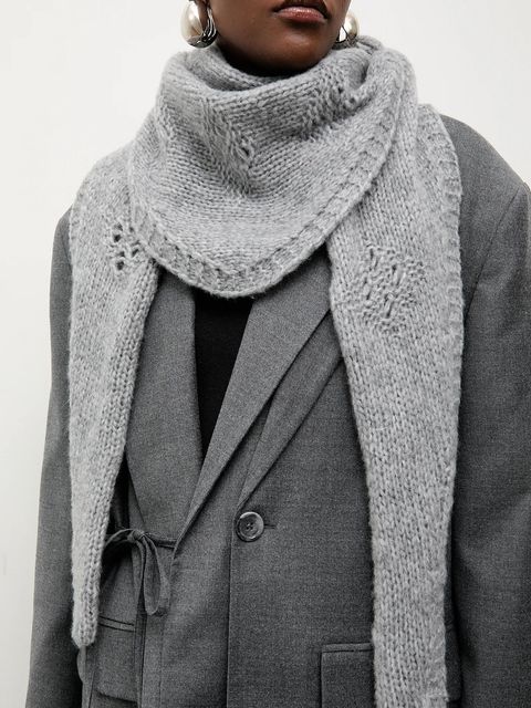 Answear.LAB szalik z wełną damski kolor szary gładki - zdjęcie produktu nr 2