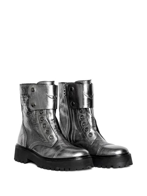 Zadig&Voltaire Joe Fast metallic-effect leather combat boots - Grey - zdjęcie produktu nr 2