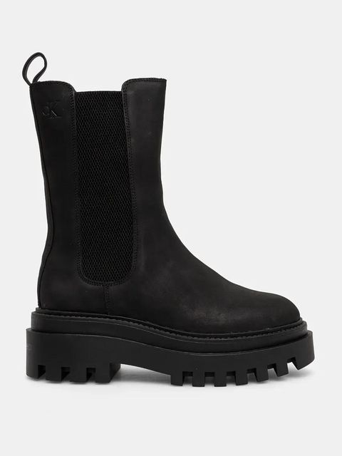 Calvin Klein Jeans sztyblety nubukowe FLATFORM CHELSEA BOOT MG NB kolor czarny na platformie YW0YW01684
