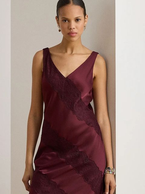 Lauren Ralph Lauren sukienka kolor bordowy midi rozkloszowana 253P03568