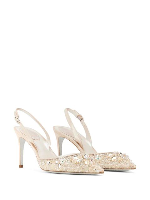 René Caovilla 80mm crystal-embellished lace pumps - Neutrals - zdjęcie produktu nr 2