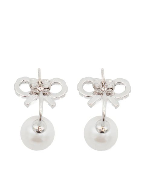 Self-Portrait Crystal Bow drop earrings - Silver