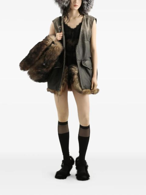 Dolce & Gabbana V-neck leather vest - Brown - zdjęcie produktu nr 2