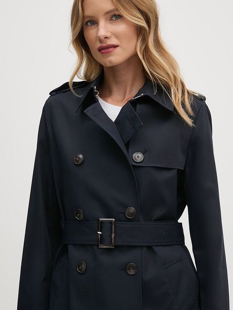 Tommy Hilfiger trencz damski kolor granatowy przejściowy dwurzędowy WW0WW42133