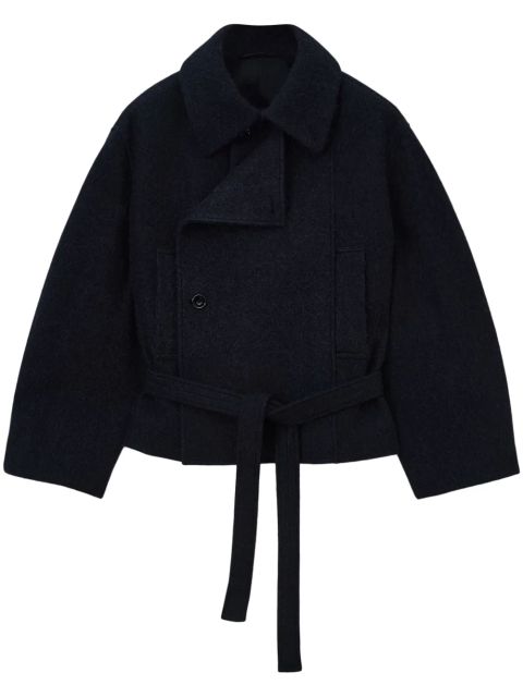 LEMAIRE cropped asymmetrical belted coat - Black