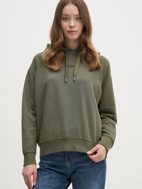 Pepe Jeans bluza FELICITY HOODIE damska kolor zielony z kapturem gładka PL581462