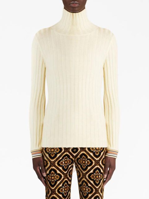 ETRO ribbed-knit striped-edge jumper - White