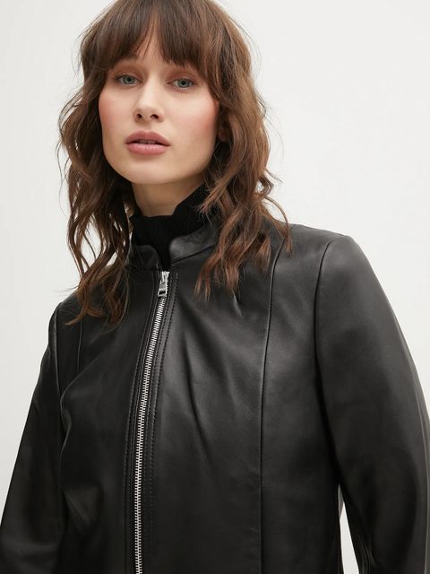 HUGO kurtka skórzana Lasari kolor czarny przejściowa 50555743