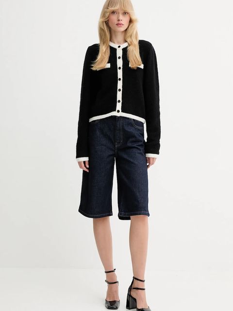 Gestuz kardigan wełniany damski kolor czarny lekki 10910459