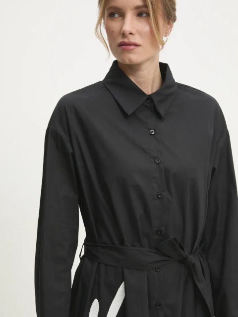 Answear.LAB sukienka bawełniana kolor czarny midi rozkloszowana