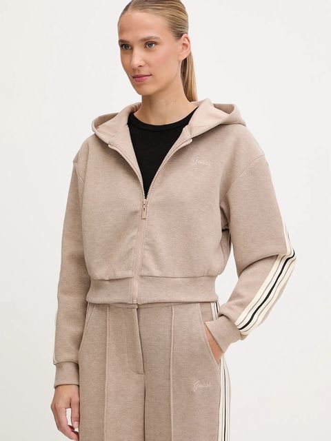 Guess bluza z domieszką wełny MURIEL damska kolor beżowy z kapturem z aplikacją V5BQ17 KCX52 - zdjęcie produktu nr 1