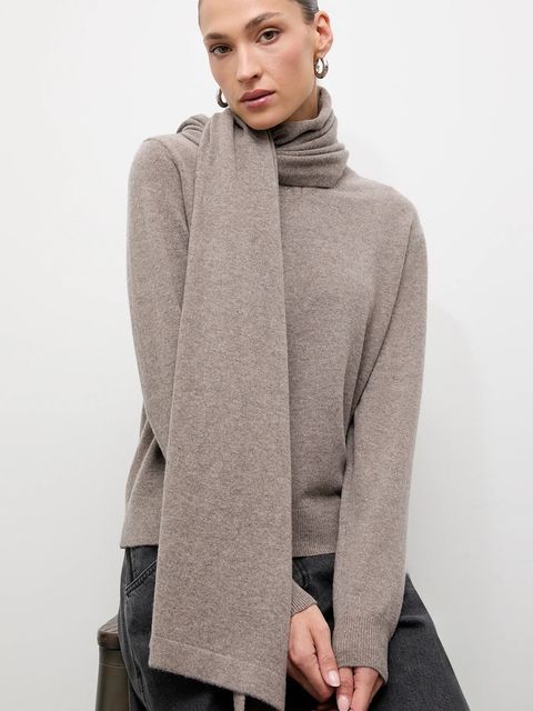 Answear.LAB sweter z wełny merino z szalem damski kolor brązowy lekki - zdjęcie produktu nr 1