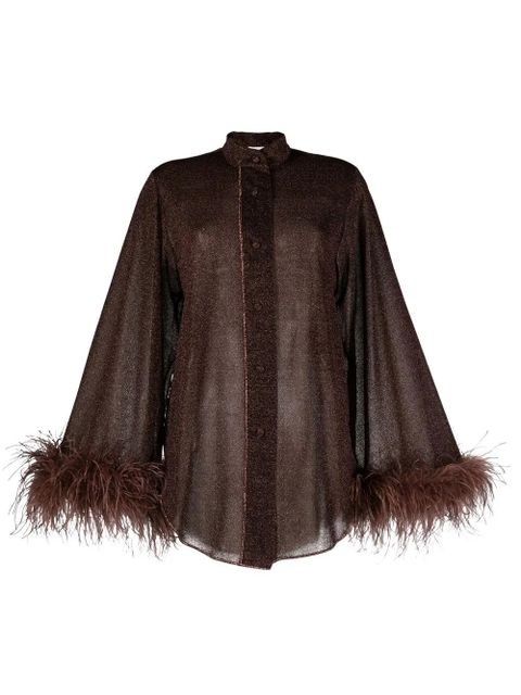 Oséree feather-trim detail blouse - Brown - zdjęcie produktu nr 1