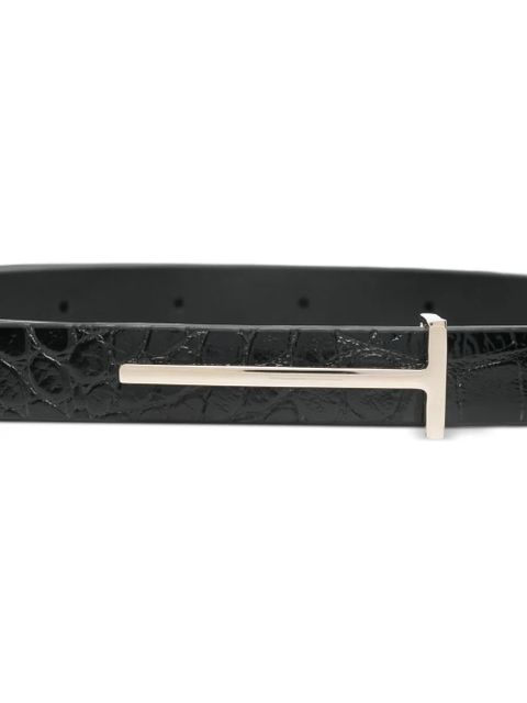 TOM FORD crocodile-embossed T-buckle belt - Black