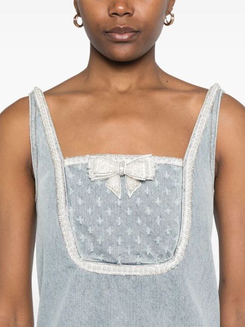 Self-Portrait bow denim mini dress - Blue