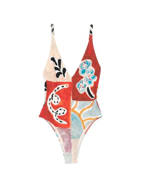 ALEMAIS V-neck printed swimsuit - Red - zdjęcie produktu nr 1