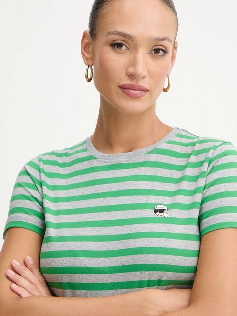 Karl Lagerfeld t-shirt bawełniany IKON damski kolor zielony B1W17037