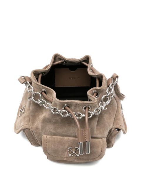 Off-White Dumbo.B appliqué chain suede bucket bag - Neutrals