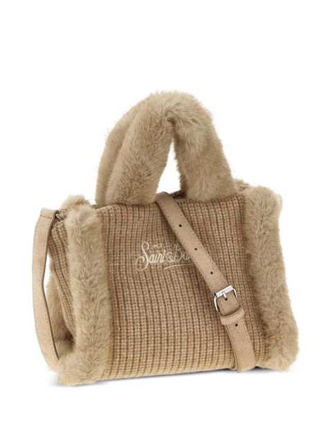 MC2 Saint Barth shearling-trim logo-detail mini tote bag - Neutrals