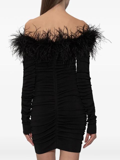 Self-Portrait feather ruched mini dress - Black
