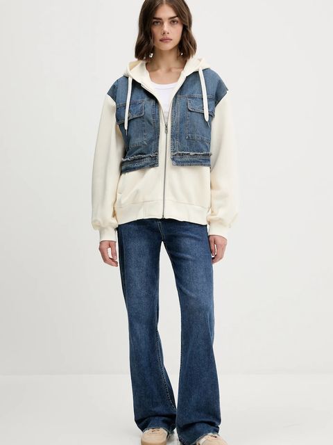 Desigual bluza TRUCKER damska kolor beżowy z kapturem gładka 25WWSK06 - zdjęcie produktu nr 2