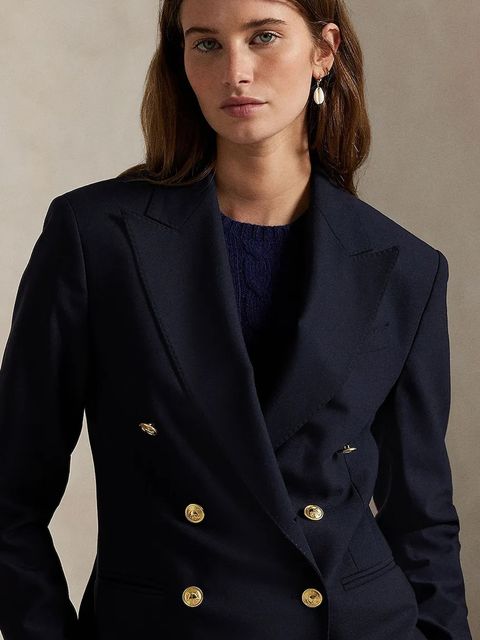 Polo Ralph Lauren marynarka z dodatkiem wełny kolor granatowy dwurzędowa gładka 211952571