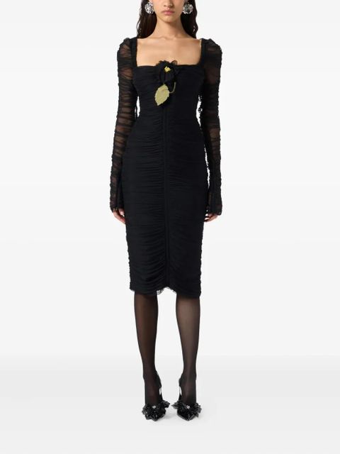 Blumarine flower-embellished gathered midi dress - Black - zdjęcie produktu nr 2