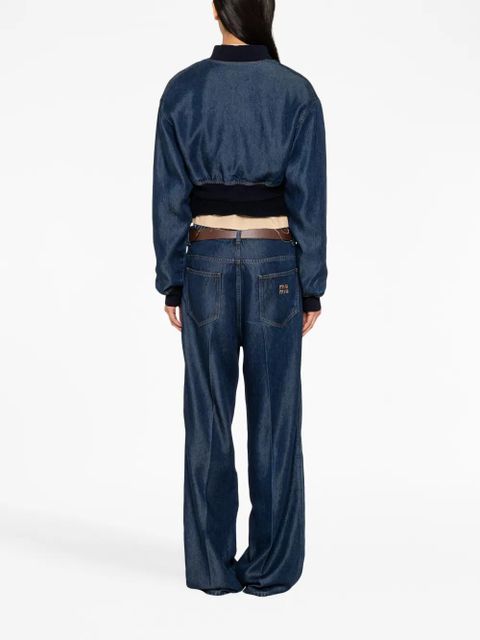 Miu Miu embroidered-logo denim blouson jacket - Blue