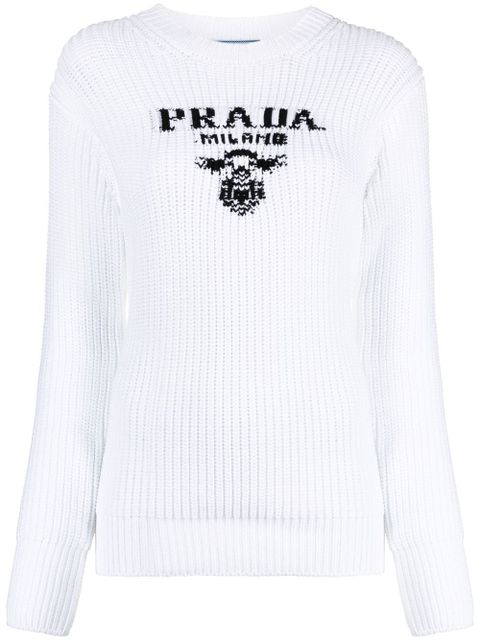 Prada intarsia-knit logo jumper - White - zdjęcie produktu nr 1
