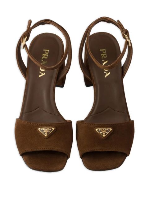 Prada logo-plaque suede sandals - Brown