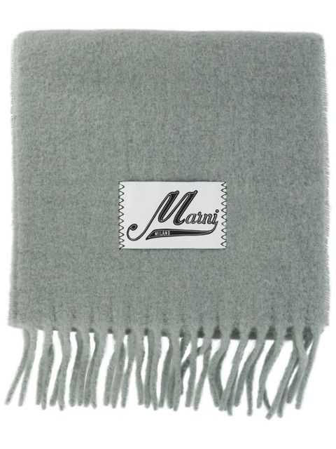Marni logo-appliqué fringed scarf - Green - zdjęcie produktu nr 1