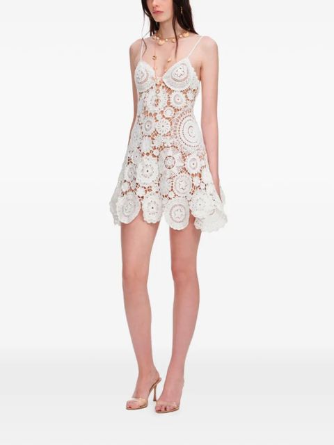 Self-Portrait crochet floral-patchwork mini dress - White