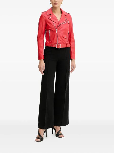 PINKO belted zip-front leather biker jacket - Red - zdjęcie produktu nr 2