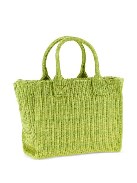 PINKO Love Birds diamond woven tote bag - Green