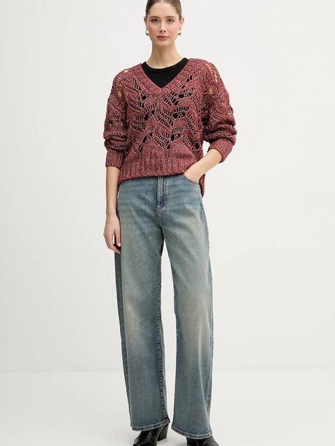 Sisley sweter z dodatkiem wełny damski kolor czerwony 1H5BL401E - zdjęcie produktu nr 2