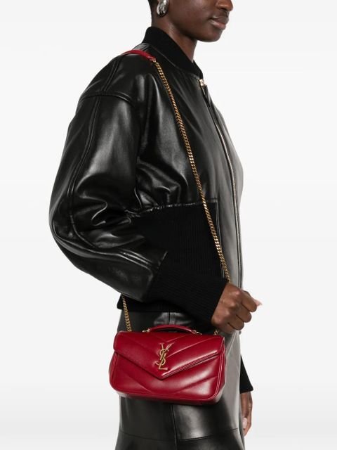 Saint Laurent mini Loulou chevron-quilted logo shoulder bag - Red - zdjęcie produktu nr 2
