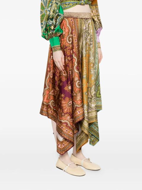 ALEMAIS Clemenza paisley-print asymmetric midi skirt - Orange