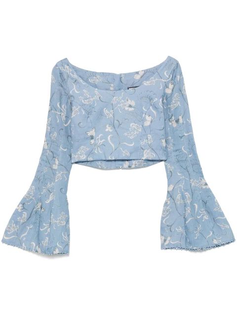 Agua By Agua Bendita linen crop top - Blue - zdjęcie produktu nr 1