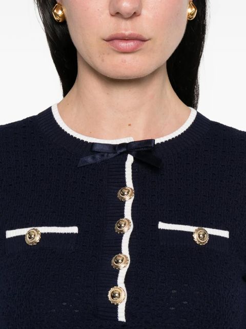 Self-Portrait bow-detail knitted mini dress - Blue