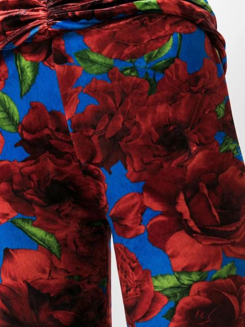 Magda Butrym rose-print velvet leggings - Blue