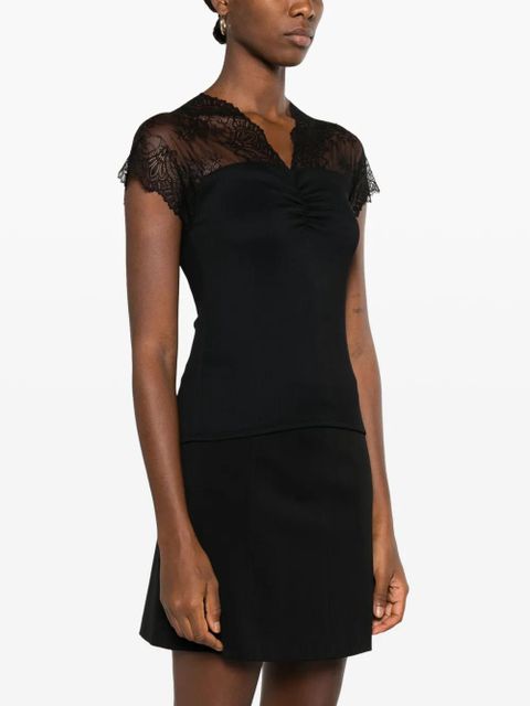 Maje lace-trim jersey top - Black