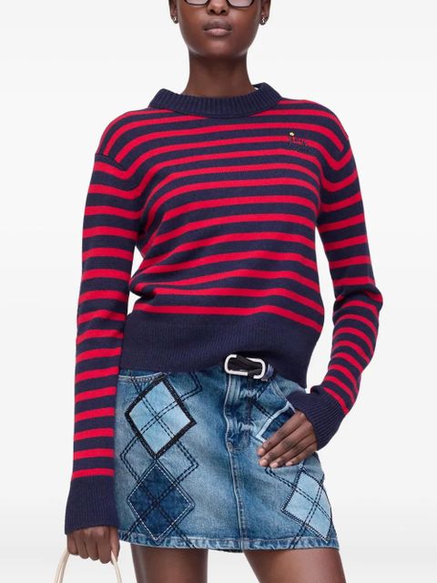Marc Jacobs striped-pattern flower-embellished sweater - Red