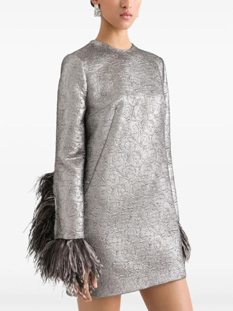 Dolce & Gabbana feather-trim mini dress - Silver