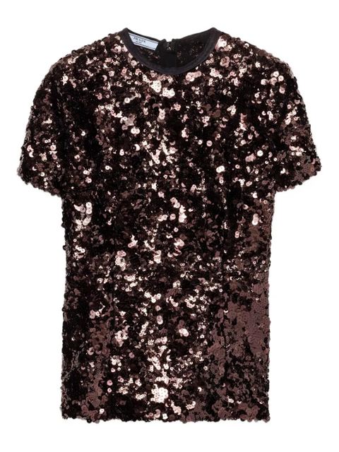 Prada sequin-embellished short-sleeve top - Brown - zdjęcie produktu nr 1