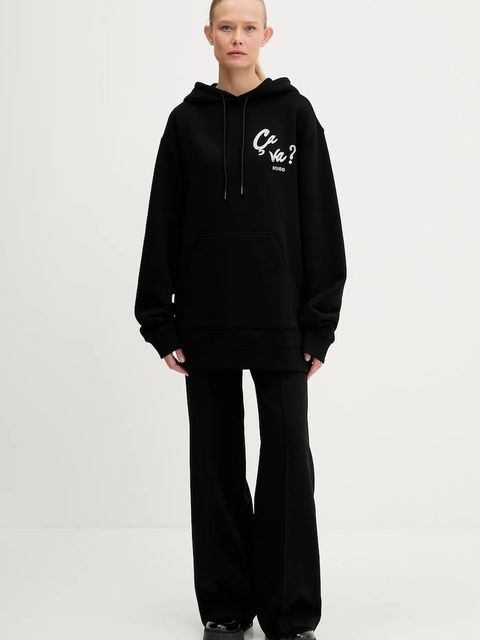 HUGO bluza bawełniana damska kolor czarny z kapturem z nadrukiem 50545201 - zdjęcie produktu nr 2