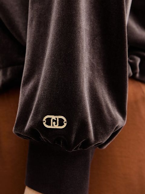 Liu Jo bluza welurowa damska kolor brązowy z kapturem gładka TF5108.J4955